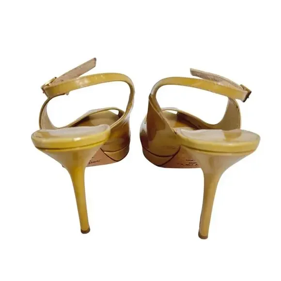 Jimmy Choo slingback peep toe heels nude patent leather stiletto size 41